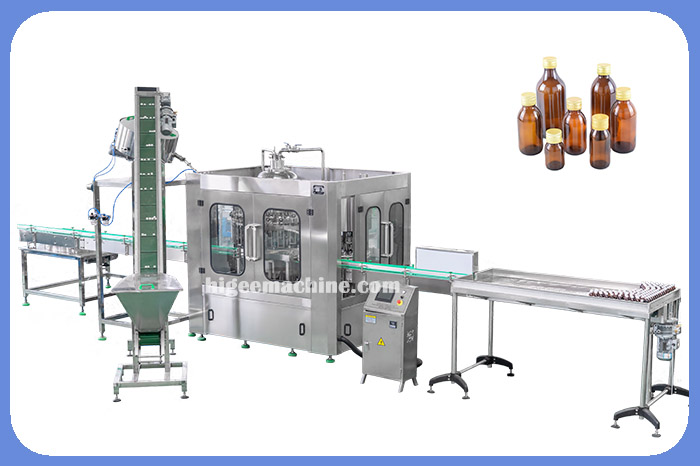 automatic pharmaceutical liquid filling line, 100ml bottle syrup ...